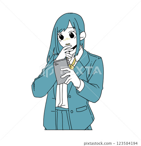 一名高中女生一邊看著智慧型手機一邊哭泣 一名高中女生一邊看著智慧型手機一邊哭泣 123584194