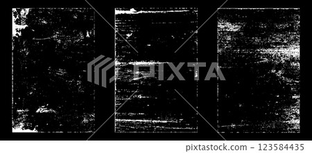 Set of Black and white grunge. Distress overlay texture. Surface dust and rough dirty wall background concept. Distress illustration simply place over object to create grunge effect. Vector EPS10. Set of Black and white grunge. Distress overlay texture. Surface dust and rough dirty wall background concept. Distress illustration simply place over object to create grunge effect. Vector EPS10. 123584435
