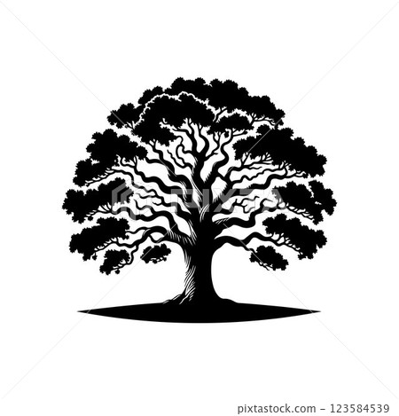 Classic Oak tree silhouette vector art template design 123584539