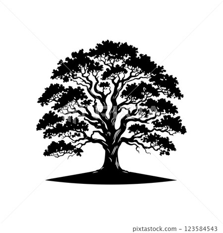 Classic Oak tree silhouette vector art template design 123584543