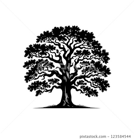 Classic Oak tree silhouette vector art template design 123584544