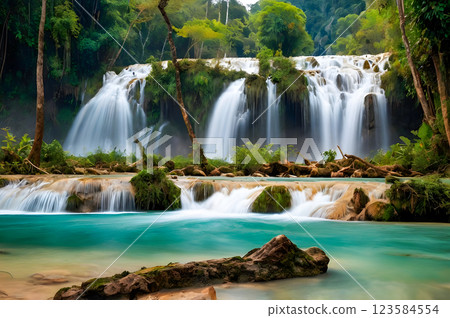 waterfall in the tropical forest 123584554