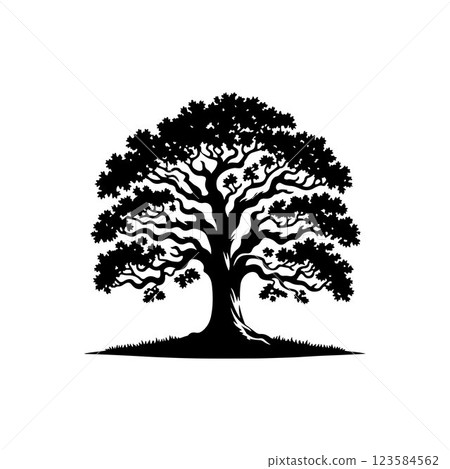 Classic Oak tree silhouette vector art template design 123584562