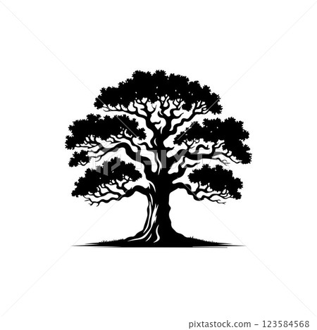 Classic Oak tree silhouette vector art template design 123584568