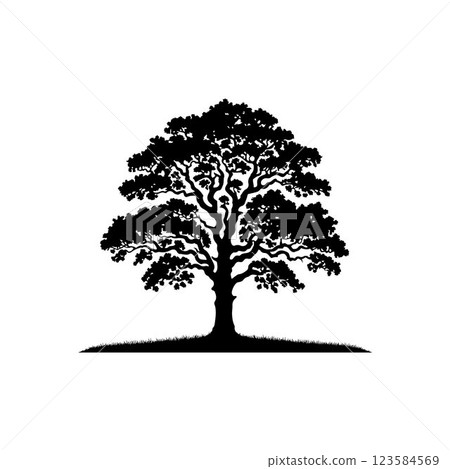Classic Oak tree silhouette vector art template design 123584569