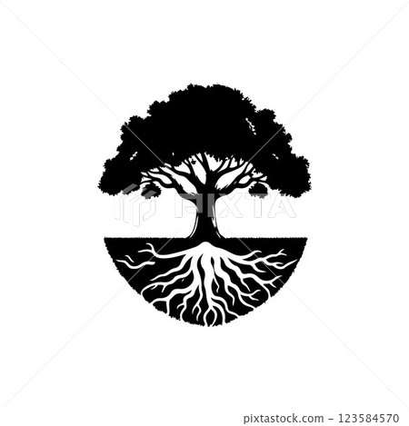 Classic Oak tree silhouette vector art template design 123584570