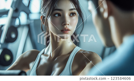 Man and woman talking at the gym 123584606