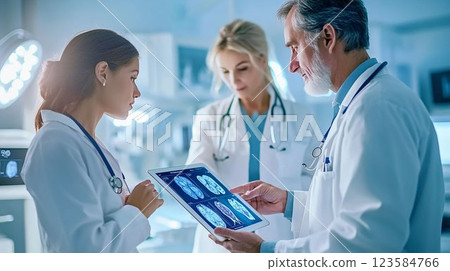 Medical team using a tablet to diagnose 123584766