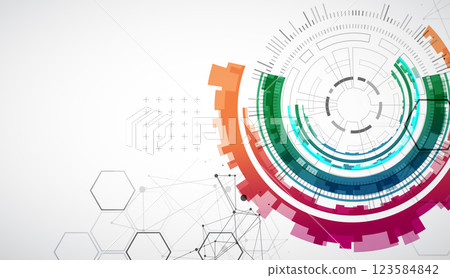 Abstraction on the theme of tech circles. Scientific and technological background. Vector background. 123584842