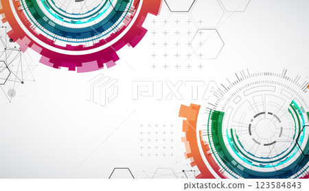 Abstraction on the theme of tech circles. Scientific and technological background. Vector background. 123584843