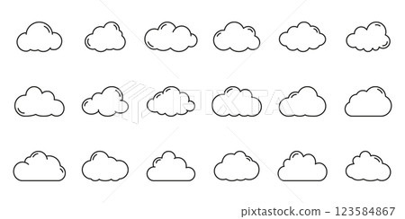 Cloud line icon set. Weather and atmosphere icons outline symbol collection. Editable stroke. Isolated vector illustration 123584867