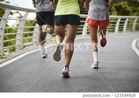 group of young asian adults running jogging outdoors group of young asian adults running jogging outdoors 123584920
