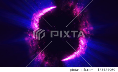 A mesmerizing abstract cosmic portal with vibrant purple light and energy swirling in space. A gateway to another dimension 123584969