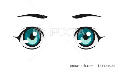 Blue childish anime eyes isolated on white background. Beautiful cartoon manga anime eyes. Vector illustration 123585028