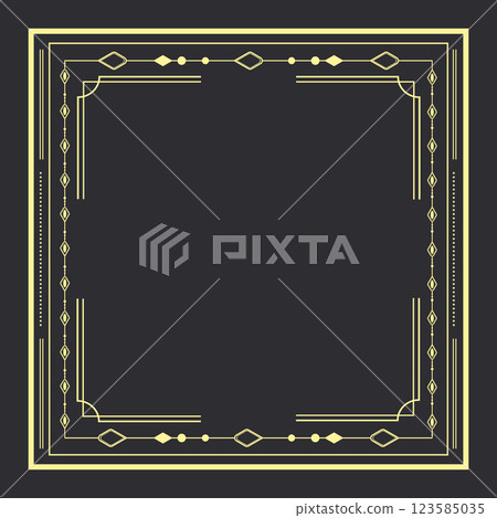 Vintage elegant golden Art Deco frame on dark background. Vintage retro Art Deco border design. Vector illustration 123585035