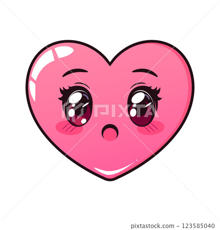 Cute kawaii heart in anime manga style. Heart character with beautiful cartoon manga anime eyes with long lashes. Vector illustration 123585040