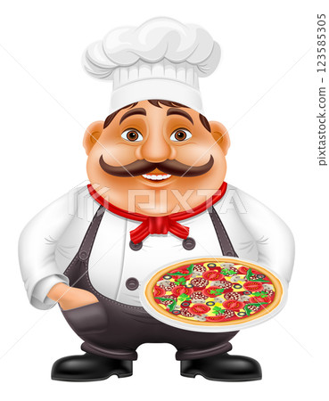 chef man preparing dishes and food in the kitchen vector illustration 123585305