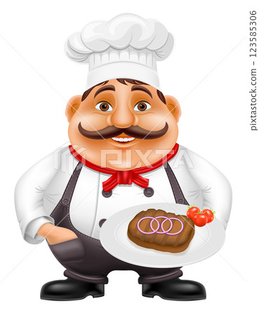 chef man preparing dishes and food in the kitchen vector illustration 123585306