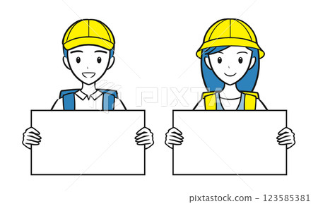 A set of elementary school boys and girls carrying backpacks with whiteboards (simple) 123585381