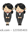 Illustration set of a businessman apologizing in a suit and bowing [full body] 2 123585403
