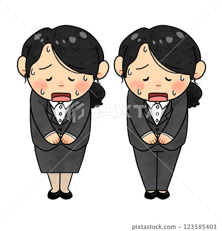 Illustration set of a businessman apologizing in a suit and bowing [full body] 2 123585403