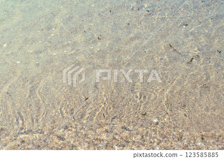 Clear tropical water reveals soft sandy texture, creating a peaceful atmosphere. Clear tropical water reveals soft sandy texture, creating a peaceful atmosphere. 123585885