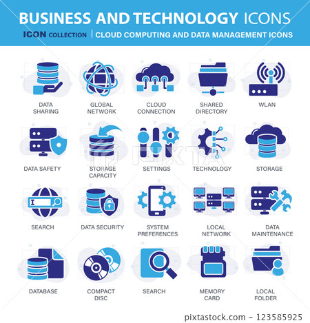 Technology, cloud computing and data management icon set. Mobile, computing, connections, cloud and networking icon set. Icons vector collection Technology, cloud computing and data management icon set. Mobile, computing, connections, cloud and networking icon set. Icons vector collection 123585925