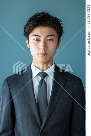 一名年輕男子的證件照風格圖像 一名年輕男子的證件照風格圖像 123586021