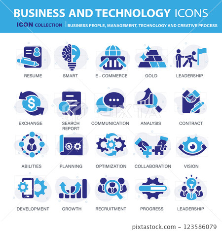 Business, data analysis, organization management and technology icon set. Business people, management, technology, creative process icon set. Icons vector collection Business, data analysis, organization management and technology icon set. Business people, management, technology, creative process icon set. Icons vector collection 123586079