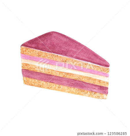 Hand drawn watercolor piece of berry pie. Illustration of food isolated on white background. Can be used for postcard, label, scrapbook and other printed products. Hand drawn watercolor piece of berry pie. Illustration of food isolated on white background. Can be used for postcard, label, scrapbook and other printed products. 123586285