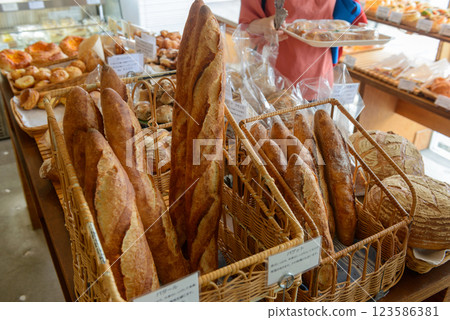 Bread on display, bakery shop, bakery 123586381