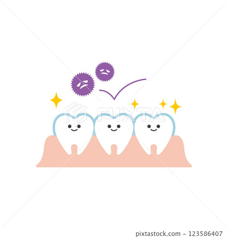 Illustration of a tooth character with a coating to prevent pigmentation and tooth decay 123586407