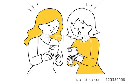 圖:兩個女人互相展示自己的智慧型手機 圖:兩個女人互相展示自己的智慧型手機 123586668