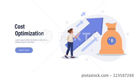 Cost optimization concept set. Idea of financial and marketing strategy. Cost and income balance. Spending and cost reduction, while maximizing business value. Isolated flat illustration vector 123587288