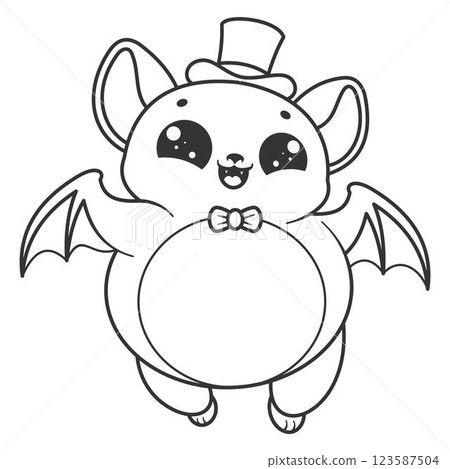 Cute fat bat feels happy wearing a hat, for coloring 123587504
