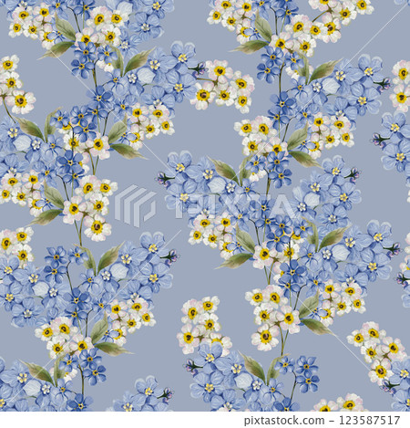 Easter seamless pattern with flowers in tender colors. Watercolor vintage style. 123587517