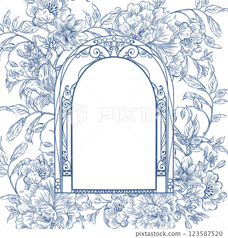 Graphic seamless pattern with flowers and birds. Illustration 123587520