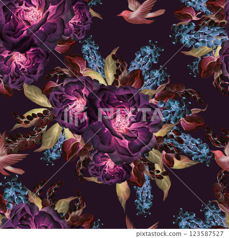 Easter seamless pattern with flowers in tender colors. Watercolor vintage style. 123587527