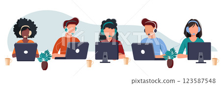 Live support concept. Business customer care service concept. Icon for contact us, support, help, phone call and website click. Flat vector illustration. 123587548