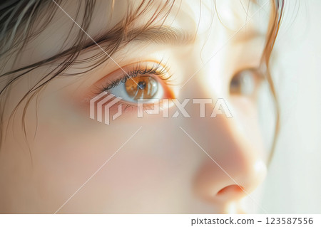Young woman's eyes. Ideal character material for beauty, health and cosmetics advertising design 123587556