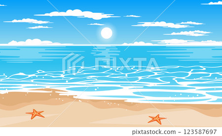 Tropical blue sea and a sand beach, vector background. Tropical blue sea and a sand beach, vector background. 123587697