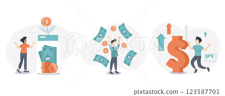 Cost optimization concept set. Idea of financial and marketing strategy. Cost and income balance. Spending and cost reduction, while maximizing business value. Isolated flat illustration vector Cost optimization concept set. Idea of financial and marketing strategy. Cost and income balance. Spending and cost reduction, while maximizing business value. Isolated flat illustration vector 123587701