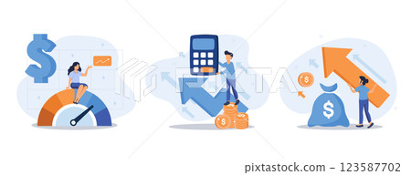 Cost optimization concept set. Idea of financial and marketing strategy. Cost and income balance. Spending and cost reduction, while maximizing business value. Isolated flat illustration vector Cost optimization concept set. Idea of financial and marketing strategy. Cost and income balance. Spending and cost reduction, while maximizing business value. Isolated flat illustration vector 123587702