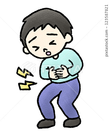 Hand-drawn illustration of a man holding his stomach Hand-drawn illustration of a man holding his stomach 123587821