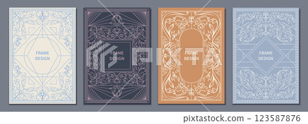 Floral frame. Ornament pattern for cover, antique border or old retro card. Elegant luxury letter template. Vertical premium posters. Wedding invitations. Copy space for text. Vector design 123587876