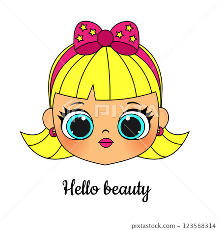 Cute little Girl with bow headband. Cartoon vector illustration for children cards, apparel prints 123588314