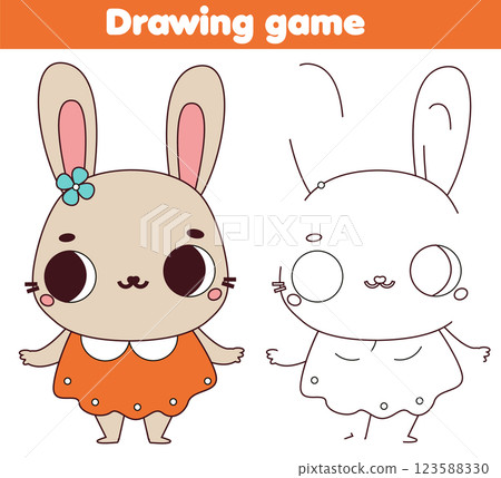 complete picture of cute rabbit educational children game. Kids drawing worksheet. Animals theme activity for toddlers. complete picture of cute rabbit educational children game. Kids drawing worksheet. Animals theme activity for toddlers. 123588330