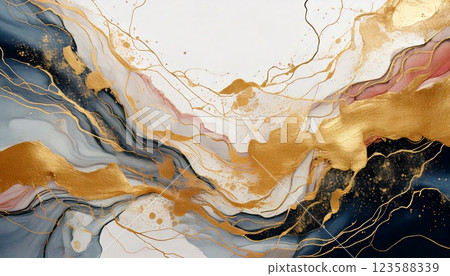 現代日本墨流藝術與金箔的優雅抽象設計 現代日本墨流藝術與金箔的優雅抽象設計 123588339