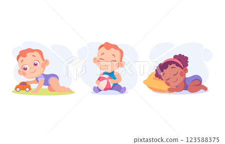Baby Little Boy and Girl with Cute Face Vector Set Baby Little Boy and Girl with Cute Face Vector Set 123588375