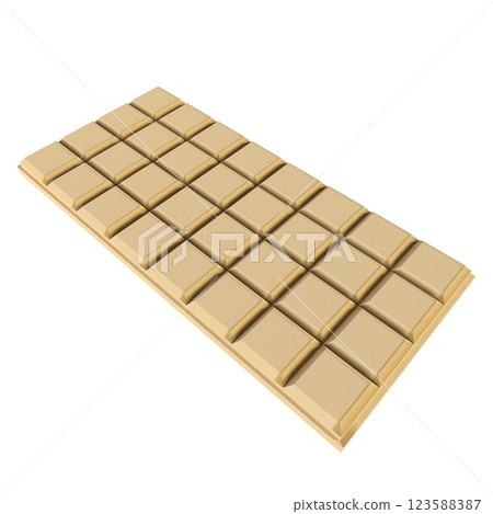 3D rendering of a white chocolate bar with square segments displayed 123588387